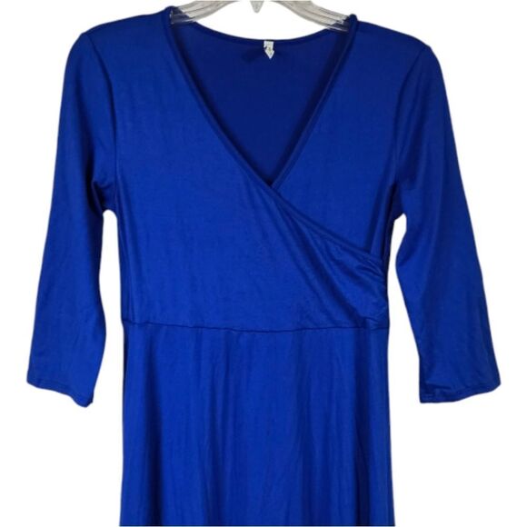 Mother Bee Royal Blue Maternity Nursing Maxi Dress | Faux Wrap Jersey Knit Comfy - Picture 3 of 10